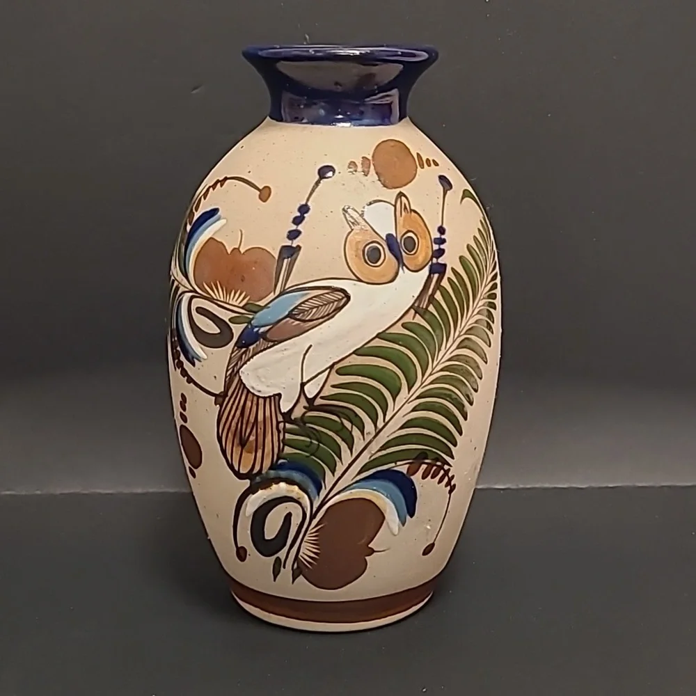 Handpainted Mexican Vase with an Adorable Owl